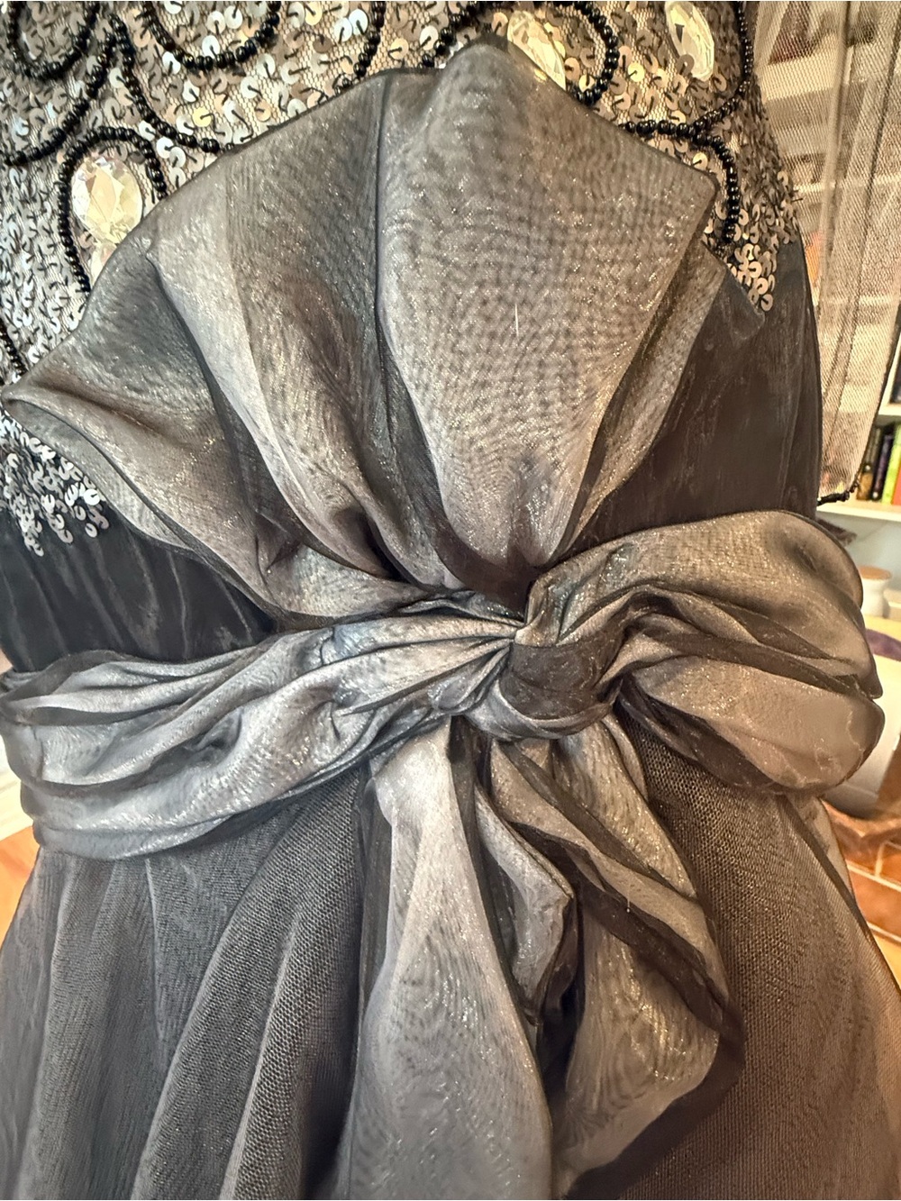 Musani Couture Black White Gray Sequin Beaded Silk Ball Gown Tiered Organza 10 - Picture 9 of 16